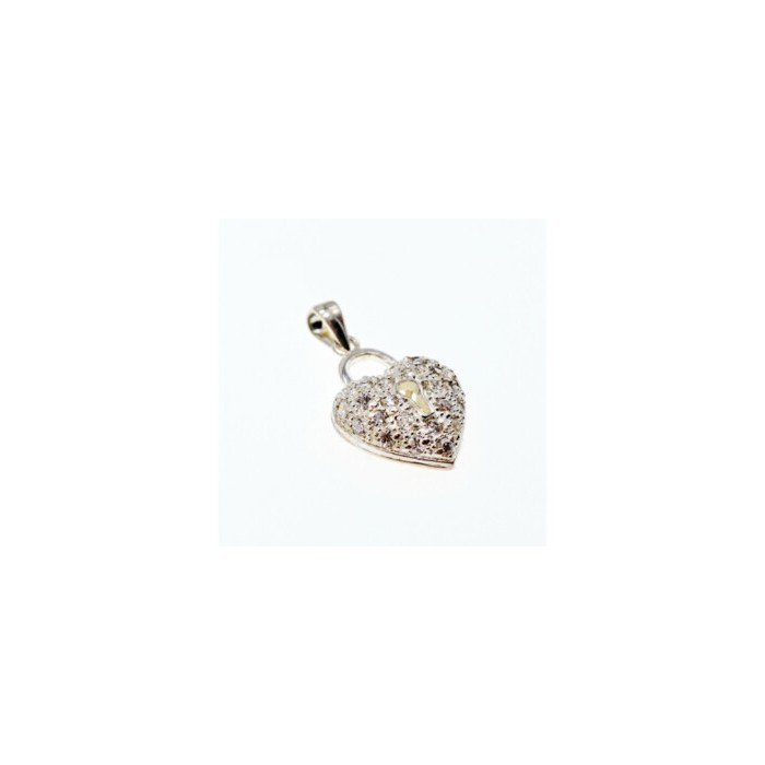 925 Sterling Silver CZ Heart Lock Pendant