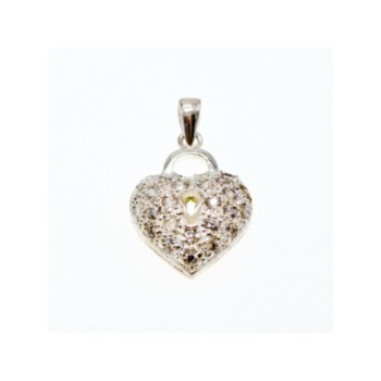 925 Sterling Silver CZ Heart Lock Pendant