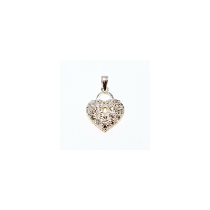 925 Sterling Silver CZ Heart Lock Pendant