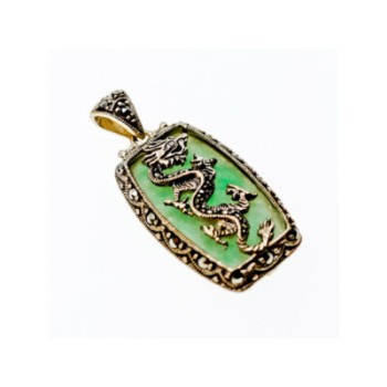 925 Sterling Silver Nephrite & Marcasites Dragon Pendant
