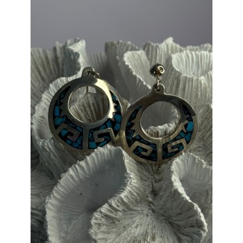 Vintage Mexico 925 Sterling Silver Turquoise Earrings Length 2 inch