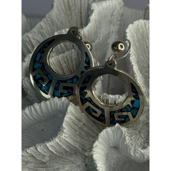 Vintage Mexico 925 Sterling Silver Turquoise Earrings Length 2 inch