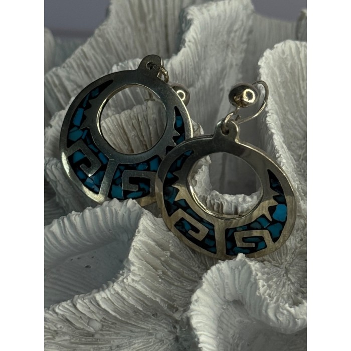 Vintage Mexico 925 Sterling Silver Turquoise Earrings Length 2 inch