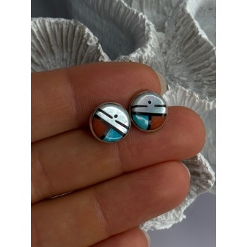 Vintage Native American 925 Sterling Silver Zuni Multi Gemstone Earrings