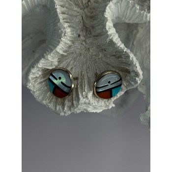 Vintage Native American 925 Sterling Silver Zuni Multi Gemstone Earrings