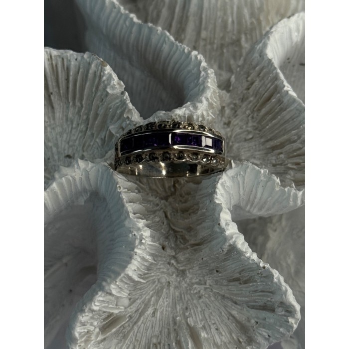 925 Sterling Silver Amethyst & Marcasite Ring Size 6