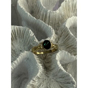 Gold Plated Green CZ Ring Size 9