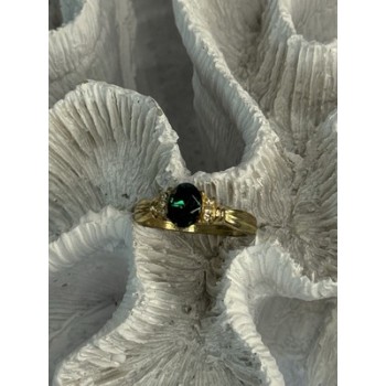 Gold Plated Green CZ Ring Size 9