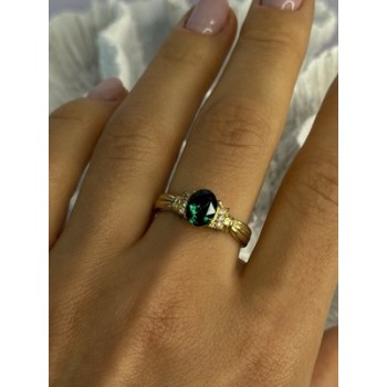 Gold Plated Green CZ Ring Size 9
