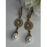 GOLD PLATED PEARL & CZ EARRINGS LENGTH 2.60 INCH