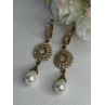 GOLD PLATED PEARL & CZ EARRINGS LENGTH 2.60 INCH
