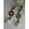 GOLD PLATED PEARL & CZ EARRINGS LENGTH 2.60 INCH