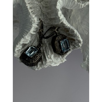 Vintage 925 Sterling Silver Blue Topaz Earrings Length 1.30 inch