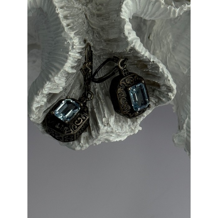 Vintage 925 Sterling Silver Blue Topaz Earrings Length 1.30 inch