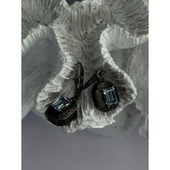 Vintage 925 Sterling Silver Blue Topaz Earrings Length 1.30 inch