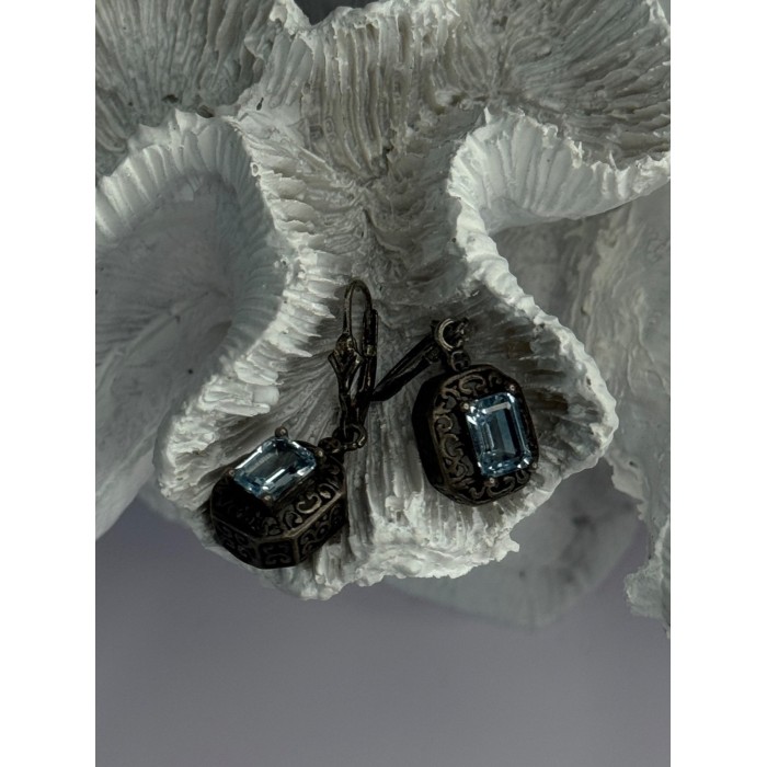 Vintage 925 Sterling Silver Blue Topaz Earrings Length 1.30 inch