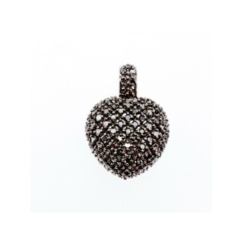 925 Sterling Silver White & Black Spinel Heart Pendant