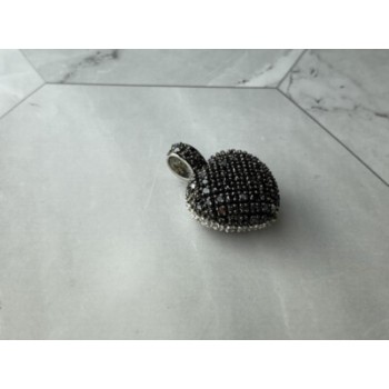 925 Sterling Silver White & Black Spinel Heart Pendant