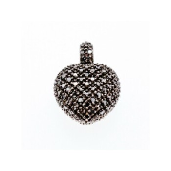 925 Sterling Silver White & Black Spinel Heart Pendant