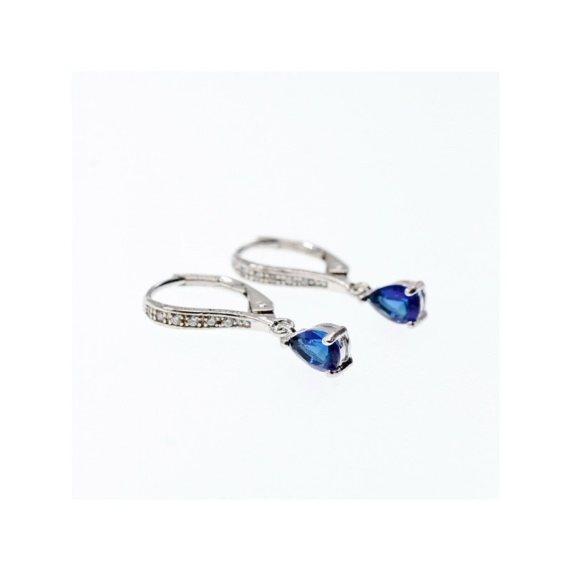 925 Sterling Silver Sapphire & CZ Earrings