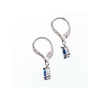 925 Sterling Silver Sapphire & CZ Earrings