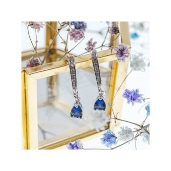 925 Sterling Silver Sapphire & CZ Earrings