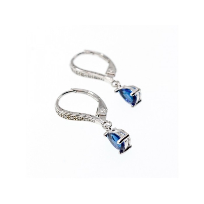925 Sterling Silver Sapphire & CZ Earrings