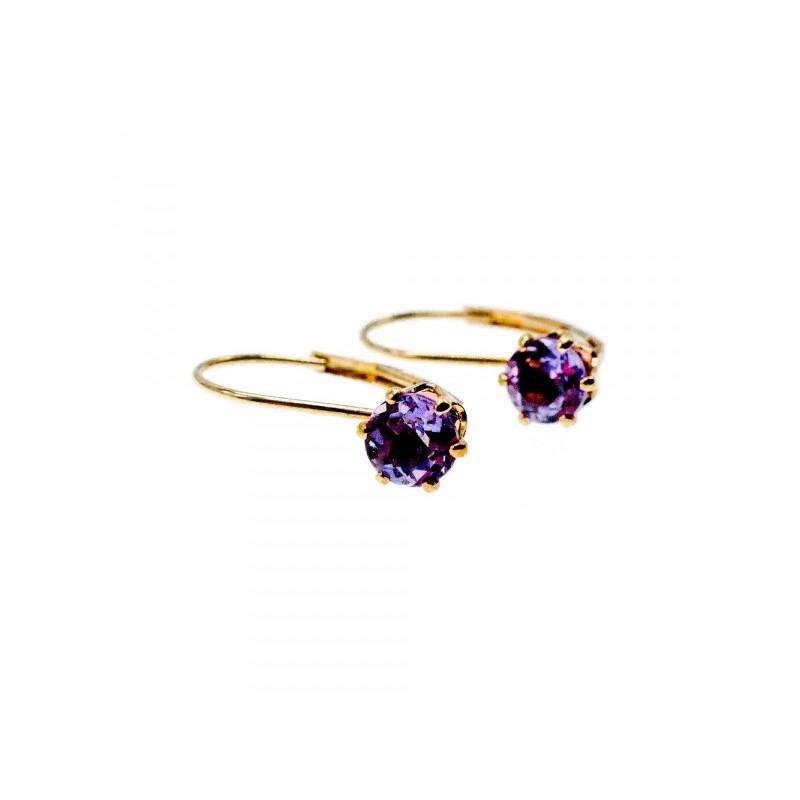 925 Sterling Silver Gold Plated Purple CZ Classic Earrings