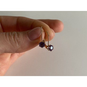 925 Sterling Silver Gold Plated Purple CZ Classic Earrings