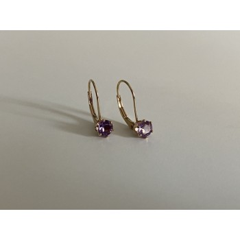 925 Sterling Silver Gold Plated Purple CZ Classic Earrings