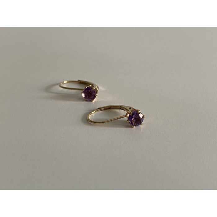 925 Sterling Silver Gold Plated Purple CZ Classic Earrings