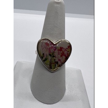 925 Sterling Silver Art Print Under Glass Cover Ring Size 8.5