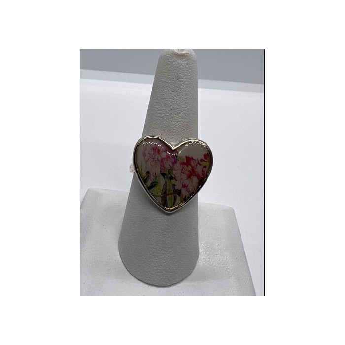 925 Sterling Silver Art Print Under Glass Cover Ring Size 8.5