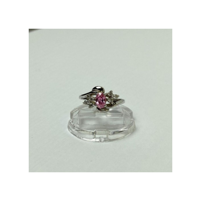 925 Sterling Silver Morganite & CZ Ring Size 6.5