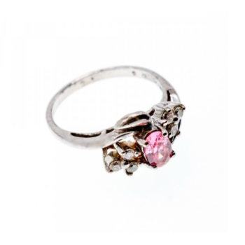 925 Sterling Silver Morganite & CZ Ring Size 6.5