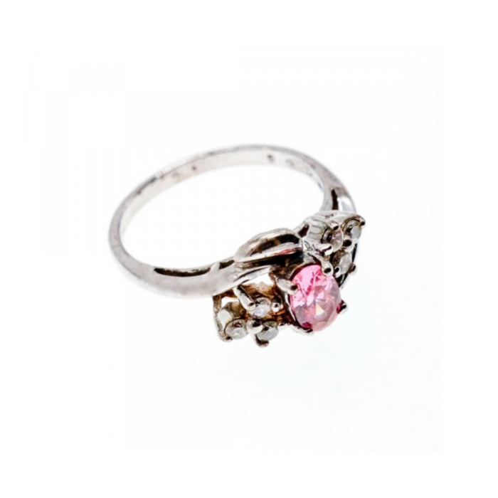 925 Sterling Silver Morganite & CZ Ring Size 6.5