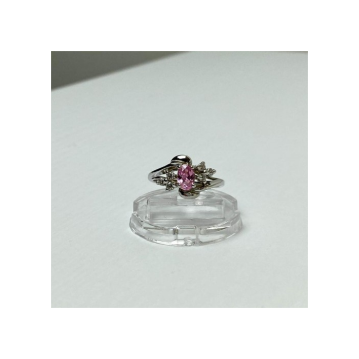 925 Sterling Silver Morganite & CZ Ring Size 6.5