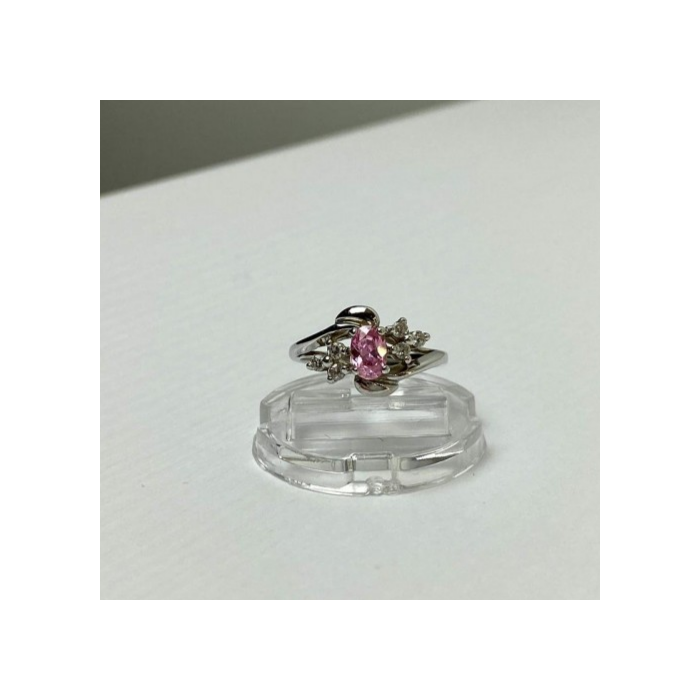 925 Sterling Silver Morganite & CZ Ring Size 6.5