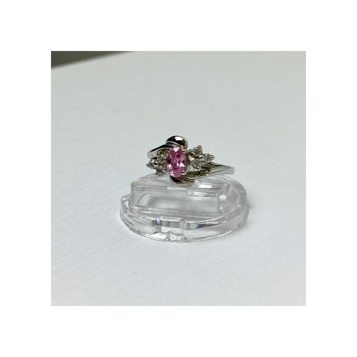 925 Sterling Silver Morganite & CZ Ring Size 6.5
