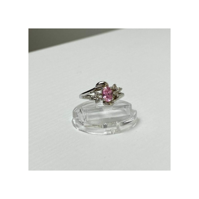 925 Sterling Silver Morganite & CZ Ring Size 6.5