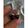 925 Sterling Silver Onyx Heart Dolphin Earrings Length 0.90 inch