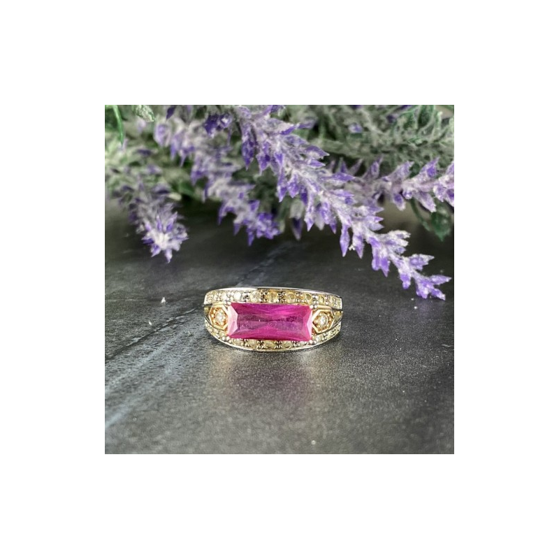 925 Sterling Silver Pink Topaz & CZ Ring Size 8.5