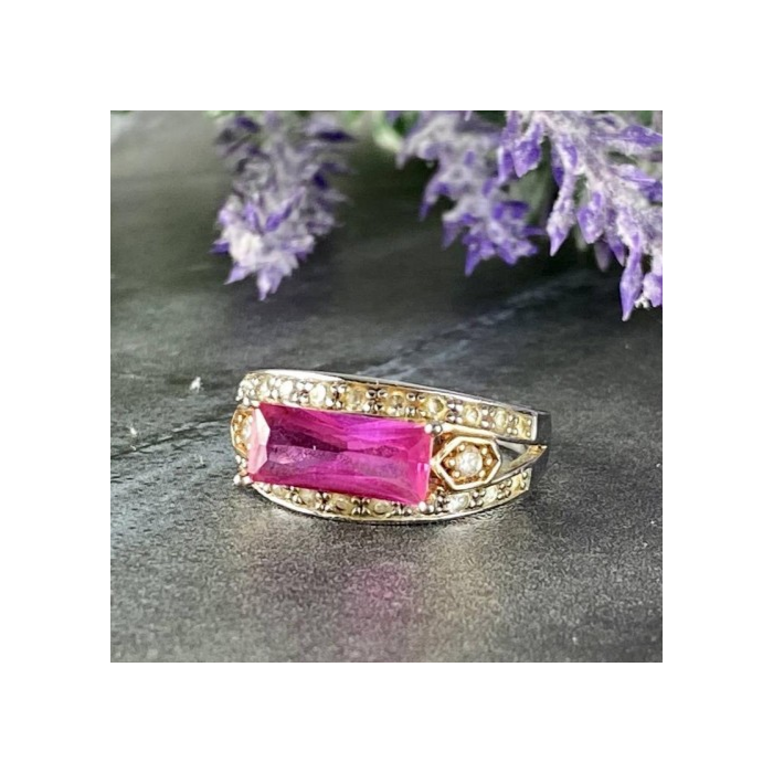 925 Sterling Silver Pink Topaz & CZ Ring Size 8.5