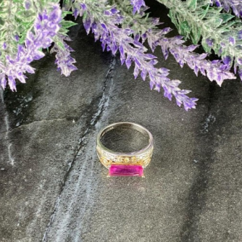 925 Sterling Silver Pink Topaz & CZ Ring Size 8.5