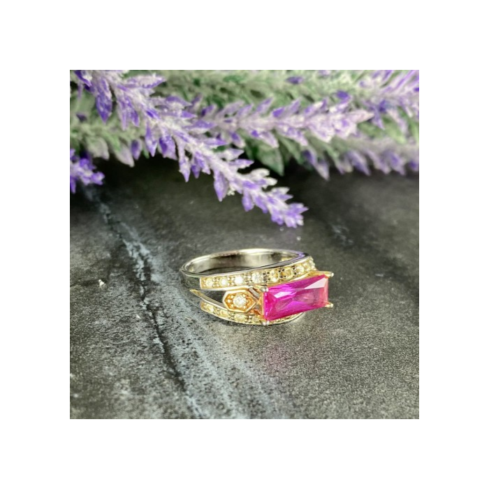 925 Sterling Silver Pink Topaz & CZ Ring Size 8.5