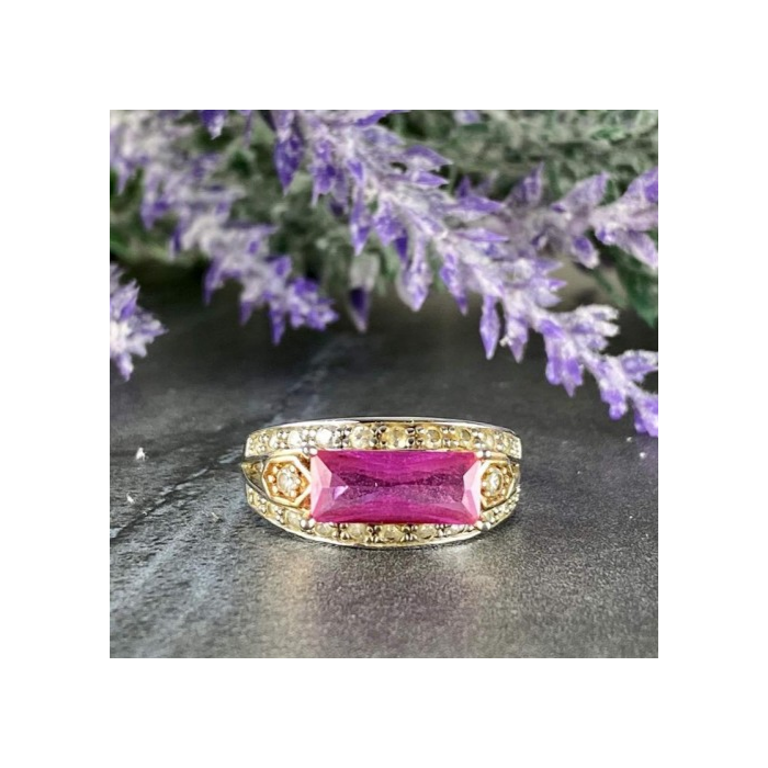 925 Sterling Silver Pink Topaz & CZ Ring Size 8.5