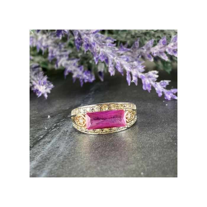 925 Sterling Silver Pink Topaz & CZ Ring Size 8.5