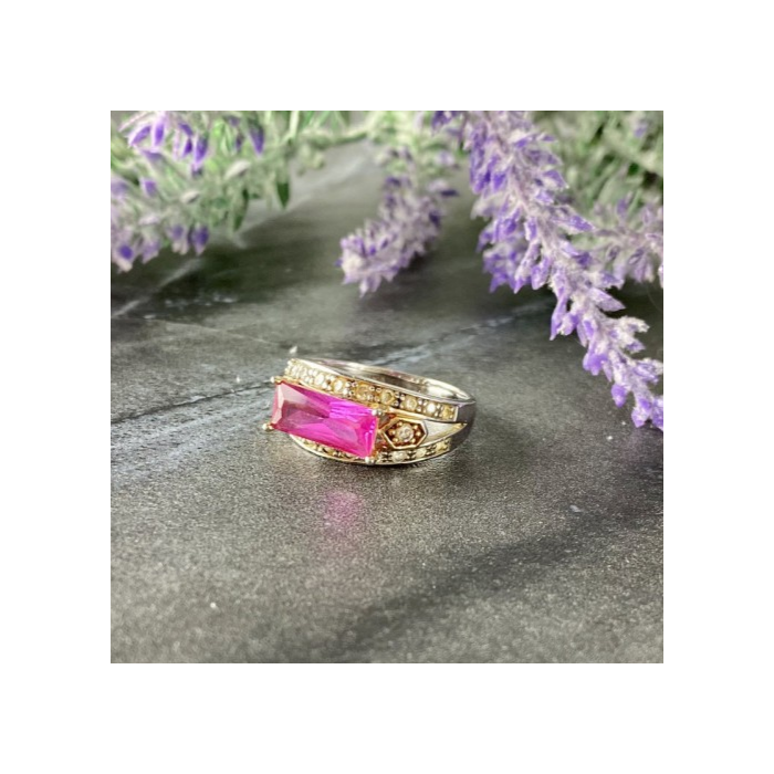 925 Sterling Silver Pink Topaz & CZ Ring Size 8.5