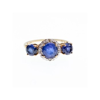 10K YELLOW GOLD LONDON BLUE TOPAZ & DIAMONDS RING SIZE 6.5