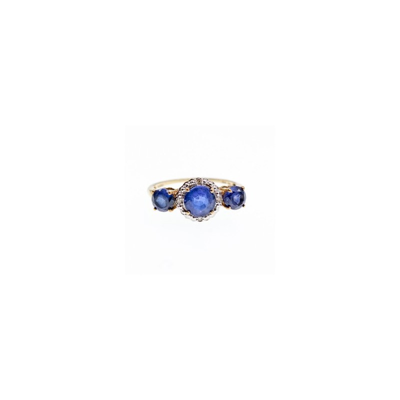 10K YELLOW GOLD LONDON BLUE TOPAZ & DIAMONDS RING SIZE 6.5